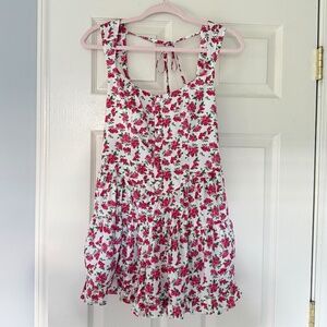 Floral Babydoll Romper Tie Back White Red Cottagecore‎
